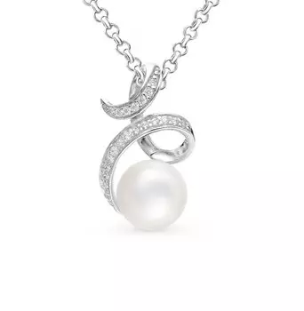 Серебряная подвеска с жемчугом природным и фианитами