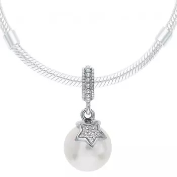 Серебряная подвеска - шарм с жемчугом и фианитами