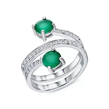 Серебряное кольцо с агатами и фианитами