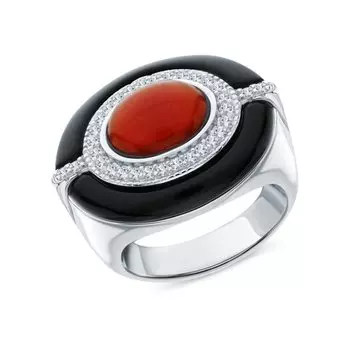 Серебряное кольцо с агатом, фианитами и сердоликом