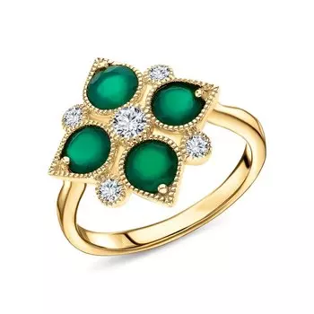 Серебряное кольцо с агатом и фианитами