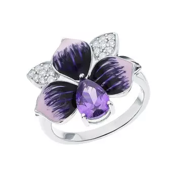 Серебряное кольцо с эмалью и фианитами