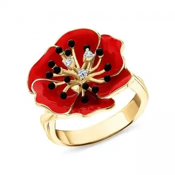 Серебряное кольцо с эмалью и фианитами