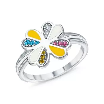 Серебряное кольцо с эмалью и фианитами