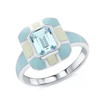 Серебряное кольцо с эмалью и топазами природными