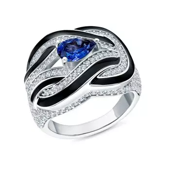 Серебряное кольцо с эмалью и фианитами