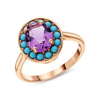 Серебряное кольцо с аметистом природным и бирюзой синтетической