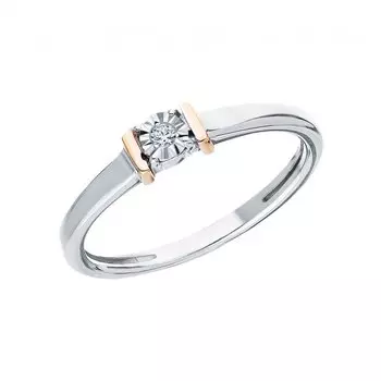 Серебряное кольцо с бриллиантами природными и золотой вставкой