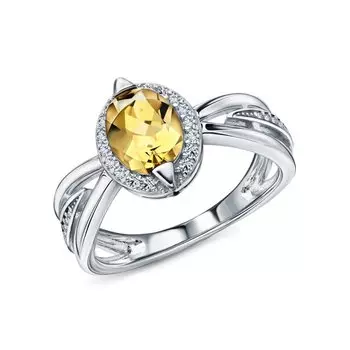 Серебряное кольцо с цитрином и фианитами