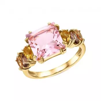 Серебряное кольцо с фианитами, цитринами природными и ювелирными кристаллами