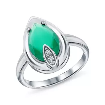 Серебряное кольцо с фианитами и агатами природными