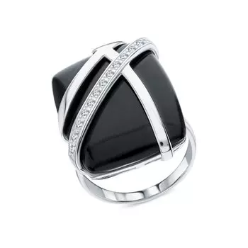 Серебряное кольцо с фианитами и агатами природными