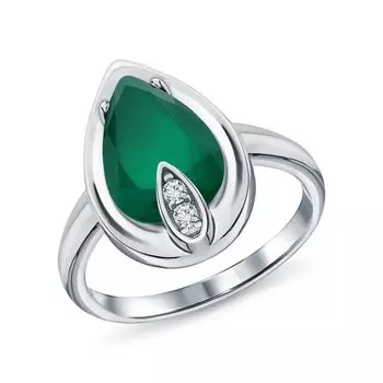 Серебряное кольцо с фианитами и агатами природными