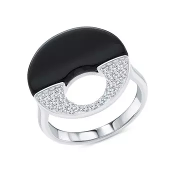 Серебряное кольцо с фианитами и агатами природными