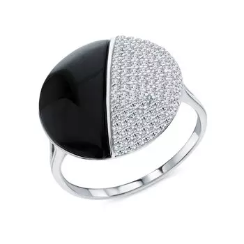 Серебряное кольцо с фианитами и агатами природными