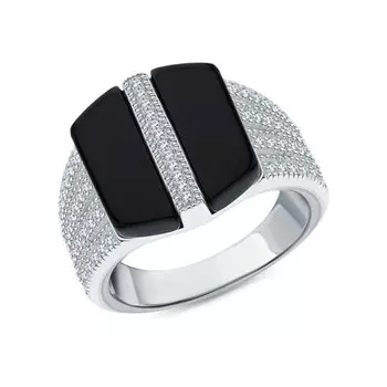 Серебряное кольцо с фианитами и агатами природными