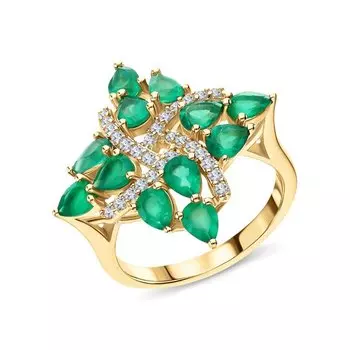 Серебряное кольцо с фианитами и агатами природными