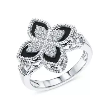 Серебряное кольцо с фианитами и агатами природными