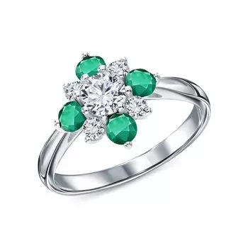 Серебряное кольцо с фианитами и агатами природными