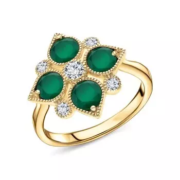 Серебряное кольцо с фианитами и агатами природными