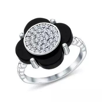 Серебряное кольцо с фианитами и агатами природными