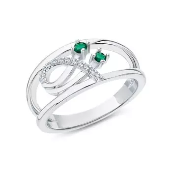 Серебряное кольцо с фианитами и агатами природными