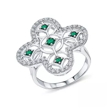 Серебряное кольцо с фианитами и агатами природными