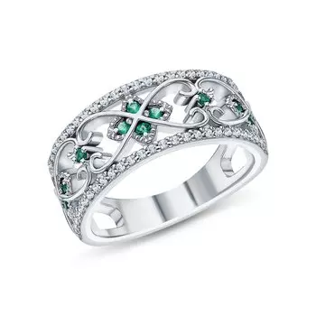 Серебряное кольцо с фианитами и агатами природными