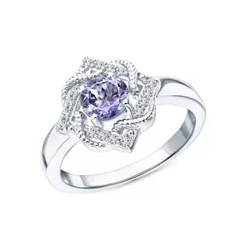 Серебряное кольцо с фианитами и александритом