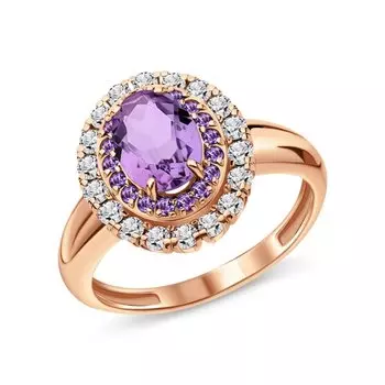 Серебряное кольцо с фианитами и аметистами природными