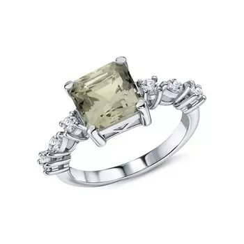 Серебряное кольцо с фианитами и аметистами природными