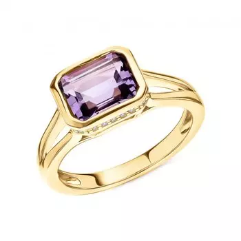 Серебряное кольцо с фианитами и аметистами природными