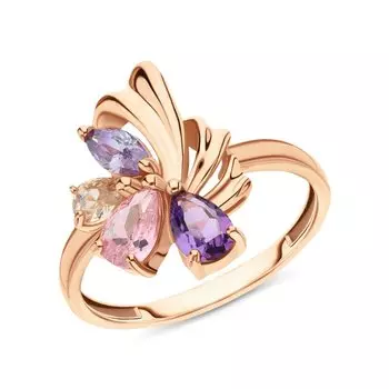 Серебряное кольцо с фианитами и аметистами природными