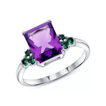 Серебряное кольцо с фианитами и аметистами природными