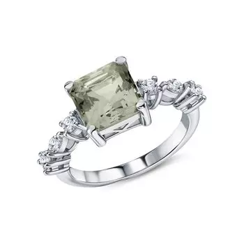 Серебряное кольцо с фианитами и аметистами природными