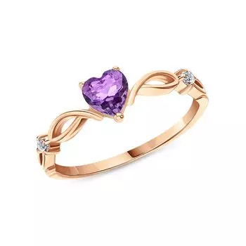 Серебряное кольцо с фианитами и аметистами природными