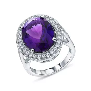 Серебряное кольцо с фианитами и аметистами природными