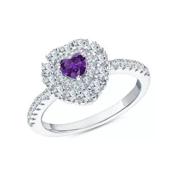 Серебряное кольцо с фианитами и аметистами природными