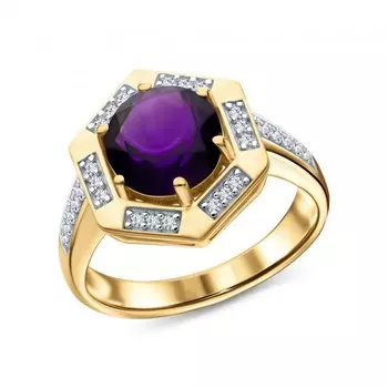 Серебряное кольцо с фианитами и аметистами природными