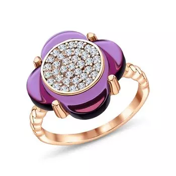 Серебряное кольцо с фианитами и аметистами природными