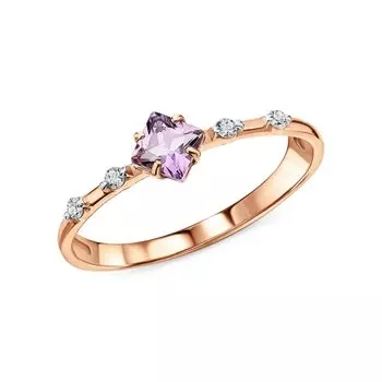 Серебряное кольцо с фианитами и аметистами природными