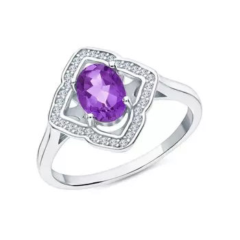 Серебряное кольцо с фианитами и аметистами природными