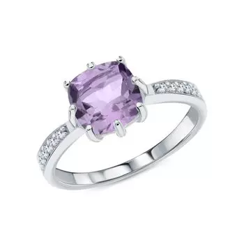 Серебряное кольцо с фианитами и аметистами природными