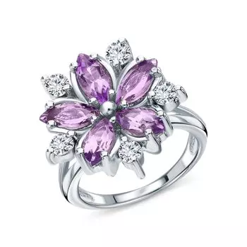 Серебряное кольцо с фианитами и аметистом