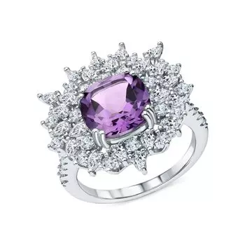 Серебряное кольцо с фианитами и аметистом