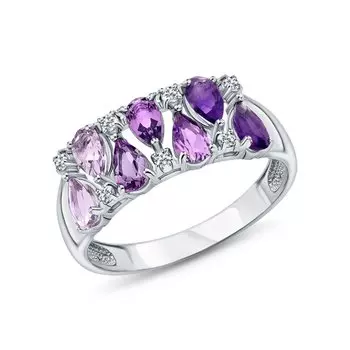 Серебряное кольцо с фианитами и аметистом
