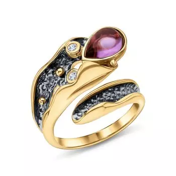 Серебряное кольцо с фианитами и аметистом