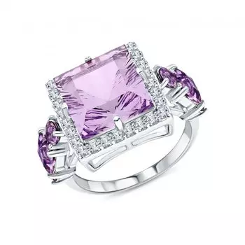 Серебряное кольцо с фианитами и аметистом