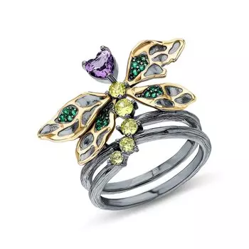 Серебряное кольцо с фианитами и аметистом