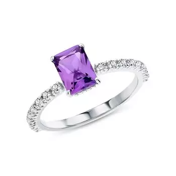 Серебряное кольцо с фианитами и аметистом